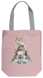 Wrendale Designs 'Piggy in the Middle' Canvas Bag - mouse, guinea pig & rabbit