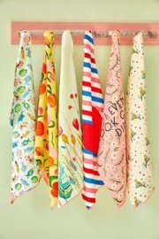 Rice Tea Towel - Summer Flowers Print - Neon Piping