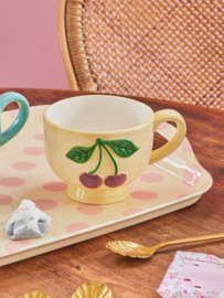 Rice Ceramic Mug with Embossed Cherries - cream