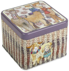 Emma Ball Small Square Tin - Alpacas & Friends