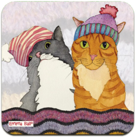 Emma Ball Onderzetter - Two Cats in Hats - per stuk