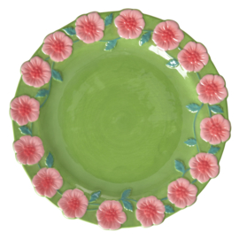 Rice Dinner Plate with Embossed Flower Design - Green