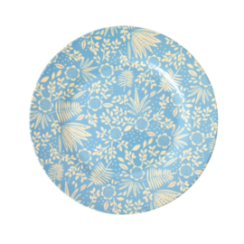 Rice Melamine Side Plate with Blue Fern and Flower Print -bord met rand-
