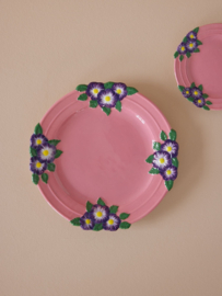 Rice Dinner Plate with Embossed Flower Design - Pink