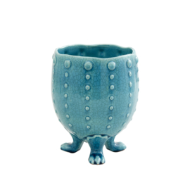Rice Ceramic Flower Pot in Aqua and Crackled Look