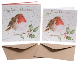 Wrendale Designs 'The Jolly Robin' Robin Christmas Card Box Set - set van 8 kaarten