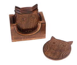 Sass & Belle Coasters -set of 6- Wooden Owl