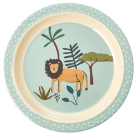 Rice Melamine Kids Plate with Blue Jungle Animals Print -bord met verdieping-