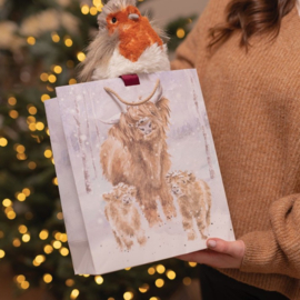 Wrendale Designs Gift Bag - Large 'A Highland Christmas' Highland Cow