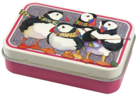 Emma Ball Mini Rectangular Tin - Knitting Puffins