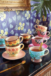 Rice Ceramic Mug with Embossed Pink Flower Design