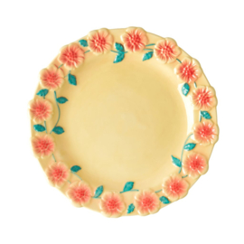 Rice Lunch Plate with Embossed Flower Design - Creme