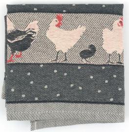 Bunzlau Tea Towel Chickens Black