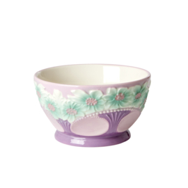 Rice Small Ceramic Bowl with Embossed Flower Design - Lavender