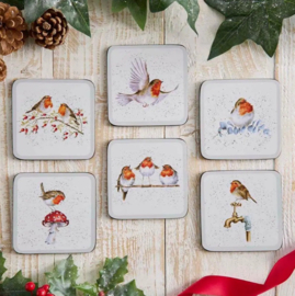 Wrendale Designs Coasters 'Festive Friends' Robin - Set of 6