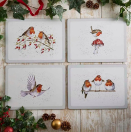 Wrendale Designs Placemats 'Festive Friends' Robin - Set of 4 -large size-
