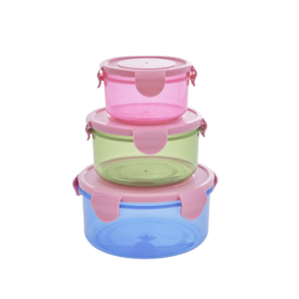 Rice Round Food Box with Pink Lid - Set of 3