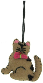 Meander Kat (mini) bruin met vlinderstrik -vilt-