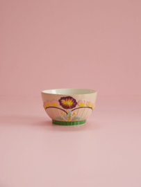 Rice Medium Ceramic Bowl with Embossed Flower Design - Soft Sand
