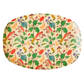 Rice Melamine Rectangular Plate - Mushroom Print