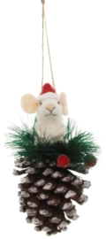 Meander Kerstmuis op dennenappel -vilt-