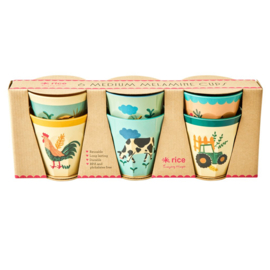 Rice Medium Melamine Cup Assorted Farm Prints - Blue - set of 6