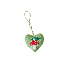 Rice Raffia Heart Ornament Mushroom - Green