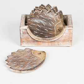 Sass & Belle Coasters -set of 6- Carved Hedgehog