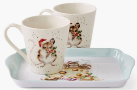 Wrendale Designs 'Holly Jolly' Two Mug & Tray Set -kerst-