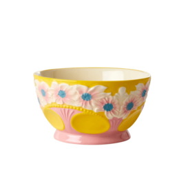 Rice Small Ceramic Bowl with Embossed Flower Design - Yellow