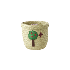 Rice Raffia Basket with Happy Forest Embroidy - Small