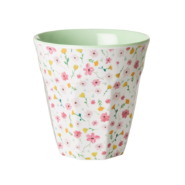 Rice Medium Melamine Cup with White Spring Flower Print