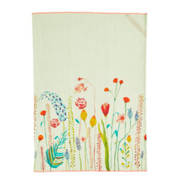 Rice Tea Towel - Summer Flowers Print - Neon Piping