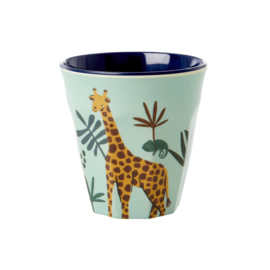 Rice Kids Small Melamine Cup with Blue Jungle Animal Print