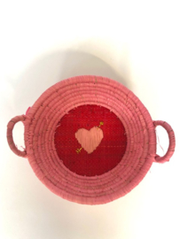 Rice Raffia Mini Basket with Heart Embroidery