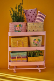 Rice Raffia Basket with Flower Embroidy - Pink