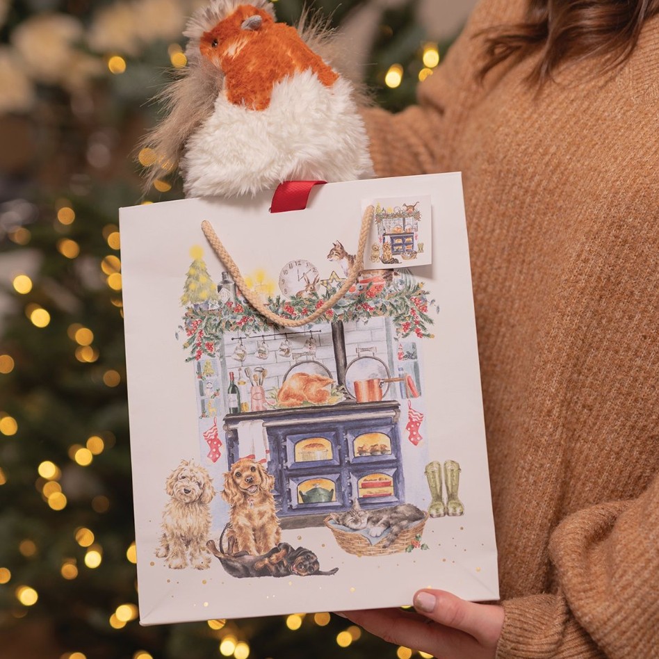Wrendale Designs Gift Bag - Large 'The Country Christmas' Dog and Cat