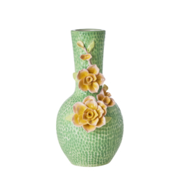 Rice Ceramic Vase with Flowers - Green