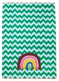 Rice Tea Towel - Zig Zag Rainbow Print - Neon Piping