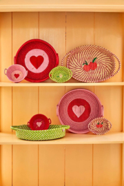 Rice Raffia Oval Mini Basket in Apple Green or Fuchsia