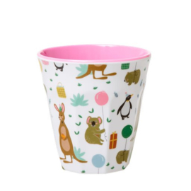 Rice Kids Small Melamine Cup with Party Animals Print - Pink