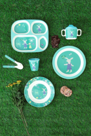 Rice Melamine Kids Plate with Green Bunny Print -bord met verdieping-