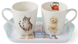Wrendale Designs 'Country Kitchen' Cat and Dog Mug & Tray Set