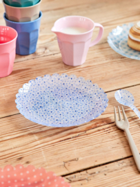 Rice Acrylic  Cake Plate - Blue Hearts