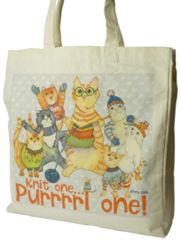 Emma Ball Cotton Canvas Bag - 'Knit One, Purrrrrl One'