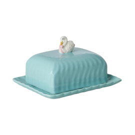 Rice Ceramic Butter Dish with Swan - Mint