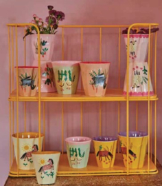 Rice Medium Melamine Cup Assorted Farm Prints - Pink - set of 6