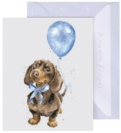 Wrendale Designs 'Sausage Dog Blue' Dachshund - miniature card