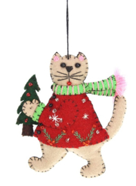 Meander Kat bruin met kerstboom -vilt-