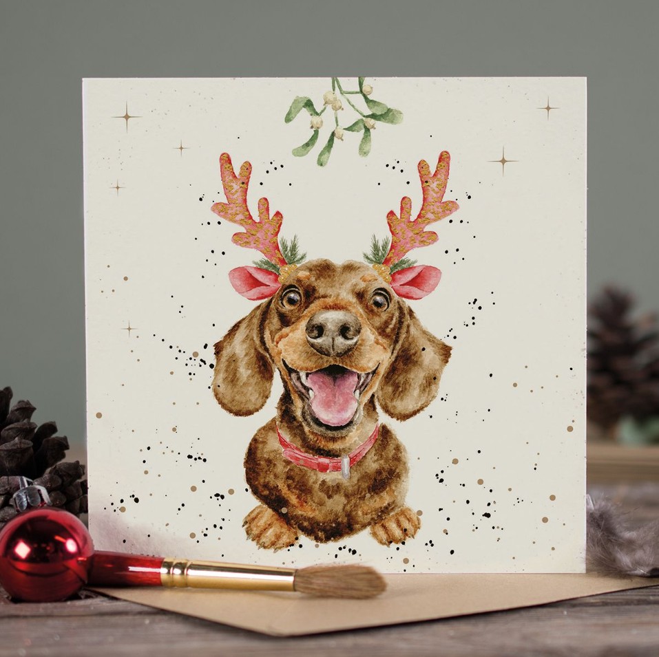 Wrendale Designs 'Mistletoe and Barks' Dachshund Christmas Card